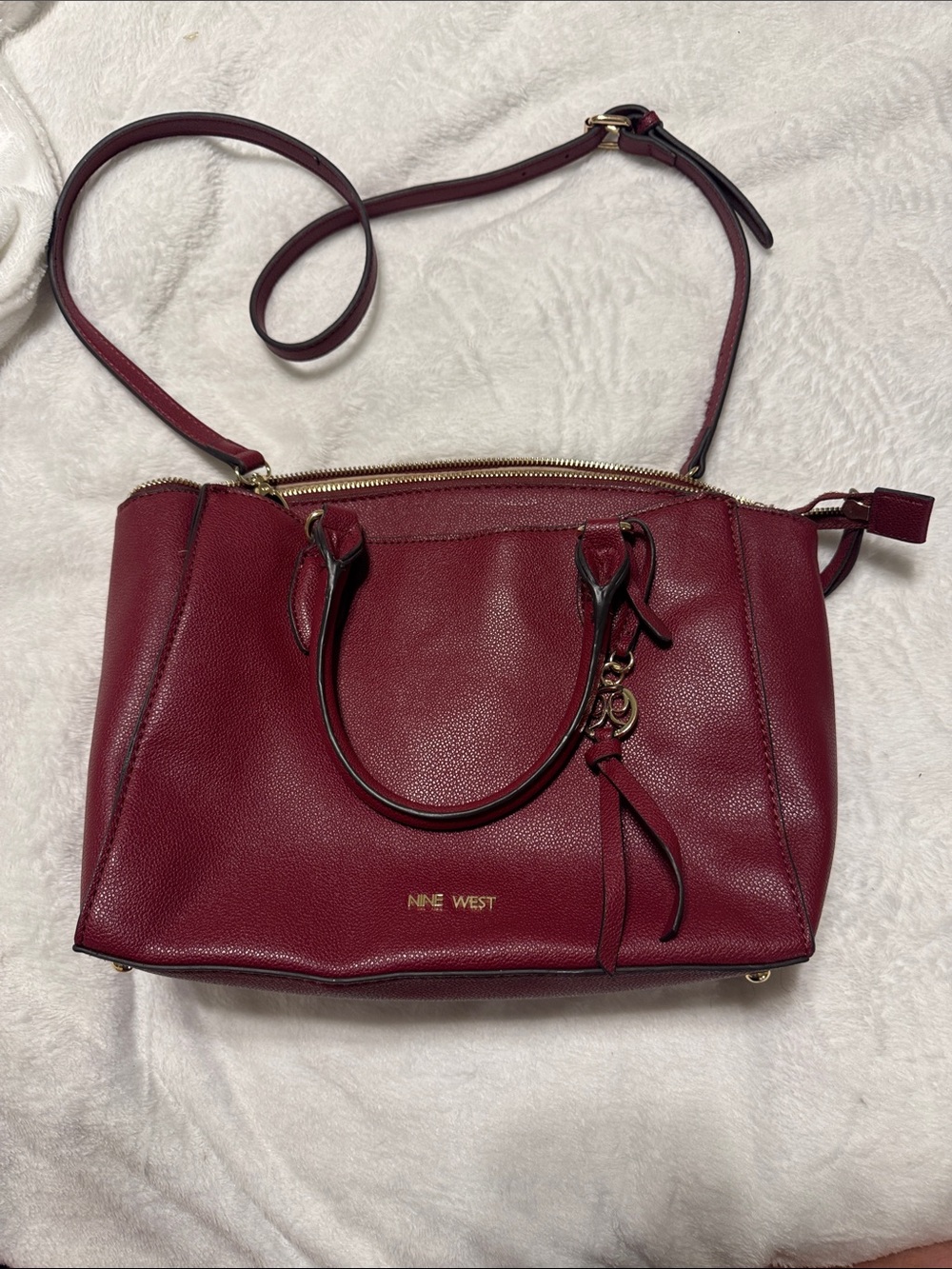 Nine West Burgundy Wine Satchel Shoulder Bag Gold Hardware